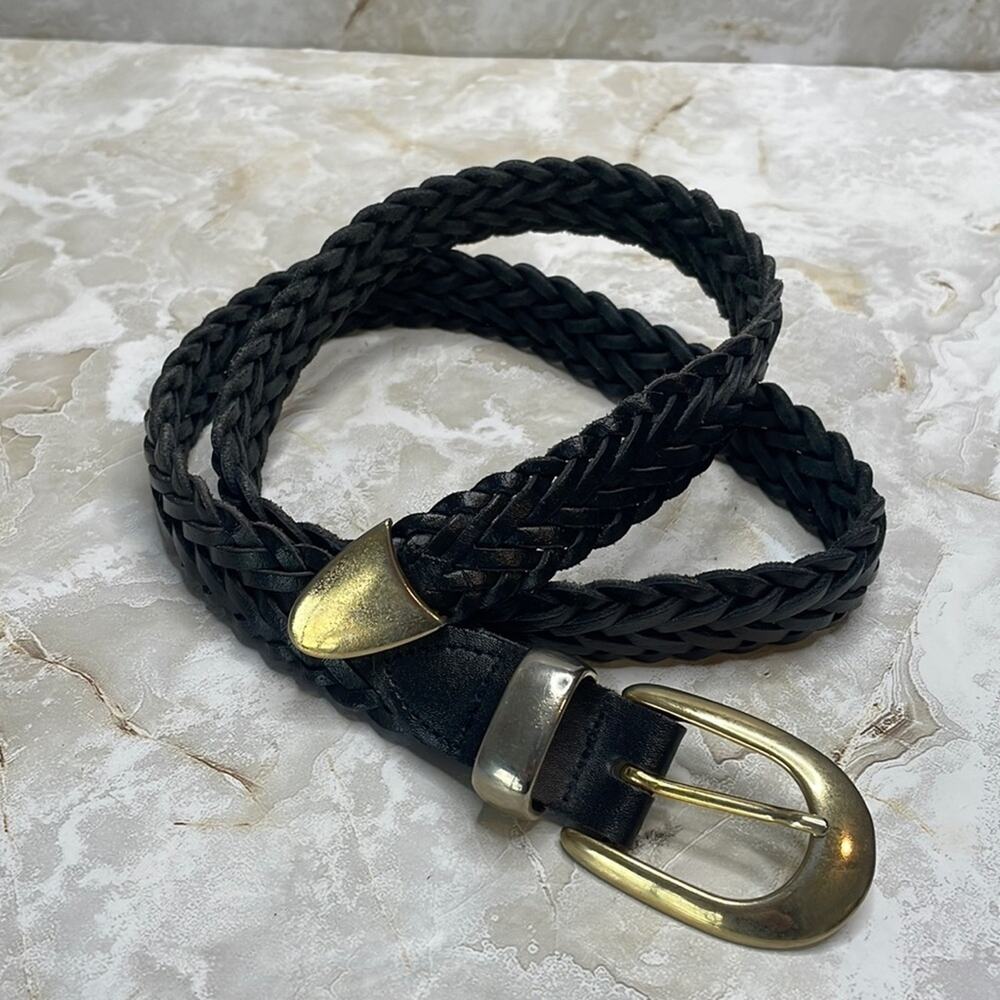 Vintage navy blue braided leather belt